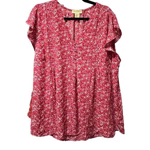 Cynthia Rowley size 1X pink ditsy floral print flutter cap sleeve top - Picture 1 of 8